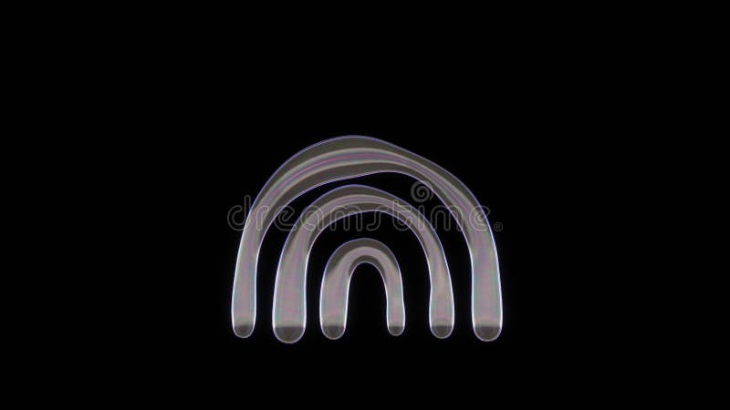 3D rendering of distorted transparent soap bubble in shape of symbol of rainbow isolated on black background stock illustration