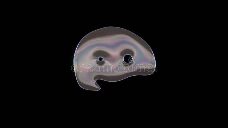 3D rendering of distorted transparent soap bubble in shape of symbol of smile isolated on black background stock illustration