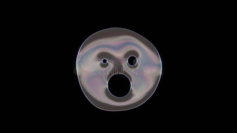 3D rendering of distorted transparent soap bubble in shape of symbol of surprise isolated on black background vector illustration