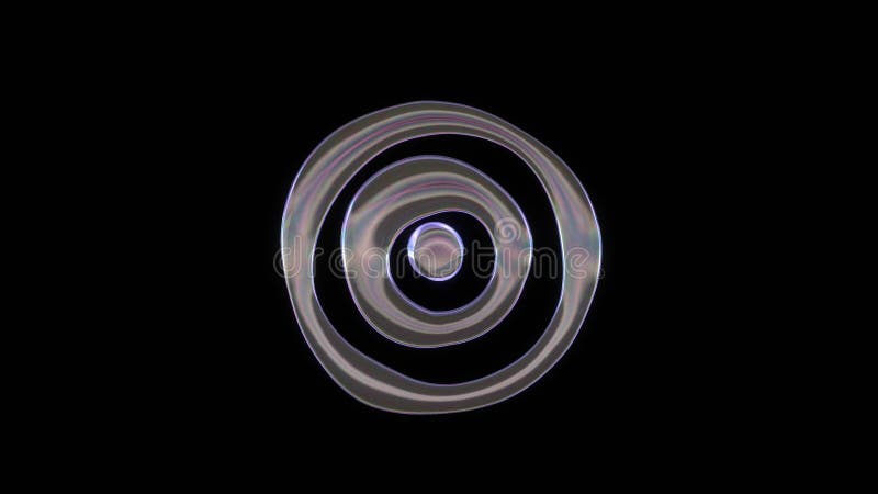 3D rendering of distorted transparent soap bubble in shape of symbol of target isolated on black background royalty free illustration.