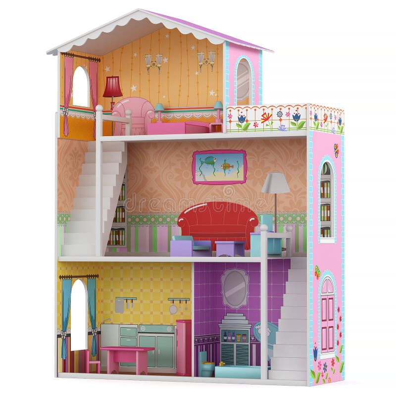 3d Rendering of a Doll House on White Background Stock Illustration -  Illustration of colorful, building: 171734706