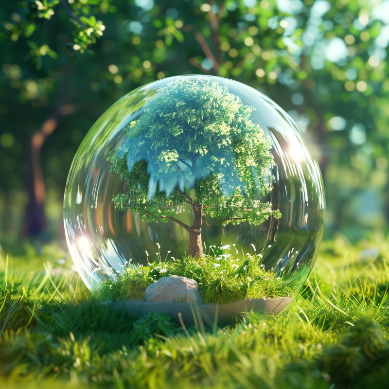 3d făcând din globul terestru arbori verzi într-o sferă de sticlă. concept de zi a sănătății mondiale