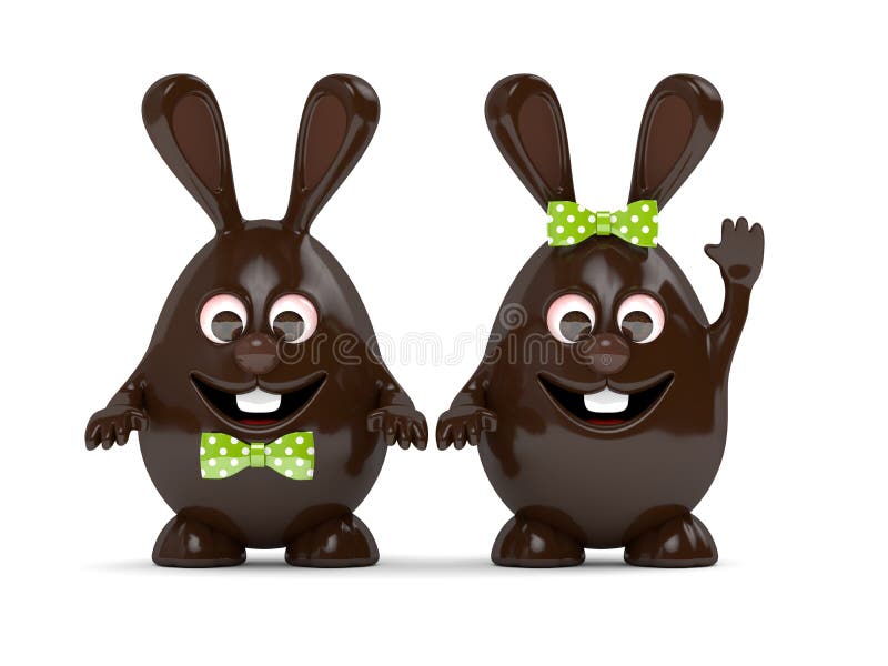 3d rendering of Easter chocolate bunny eggs.