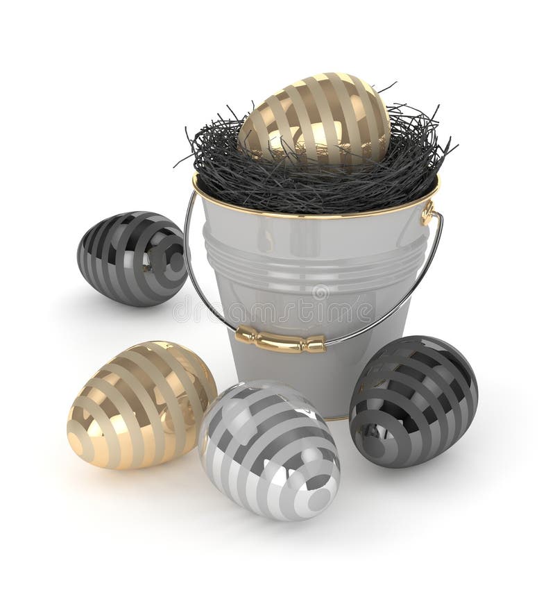 3d rendering of Easter eggs with decorative bucket