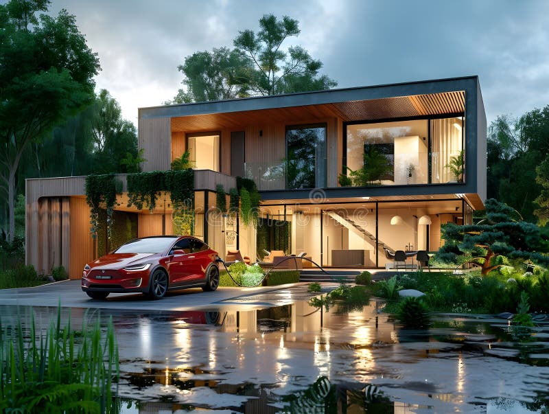 3D-Rendering eines Elektroautos, das vor einer Stadtlandschaft lädt und nachhaltige Transportinnovationen illustriert vektor abbildung