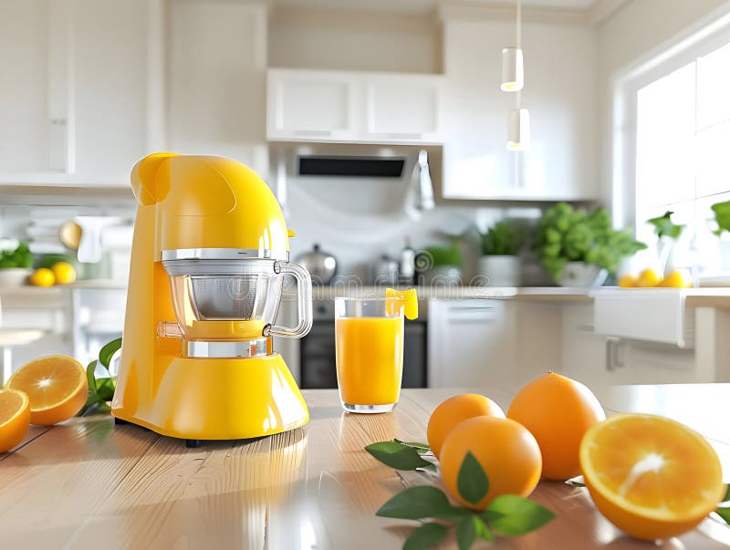 3D Rendering Electric Juicer mit frischem Orange Highlights Healthy Refresh und Moderne Kitchen Appliance vektor abbildung