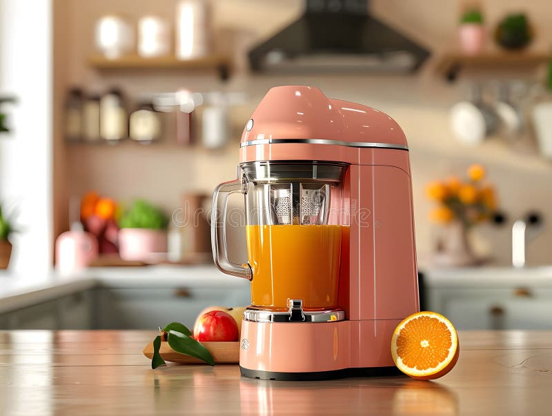 3D Rendering Electric Juicer mit frischem Orange Highlights Healthy Refresh und Moderne Kitchen Appliance stock abbildung