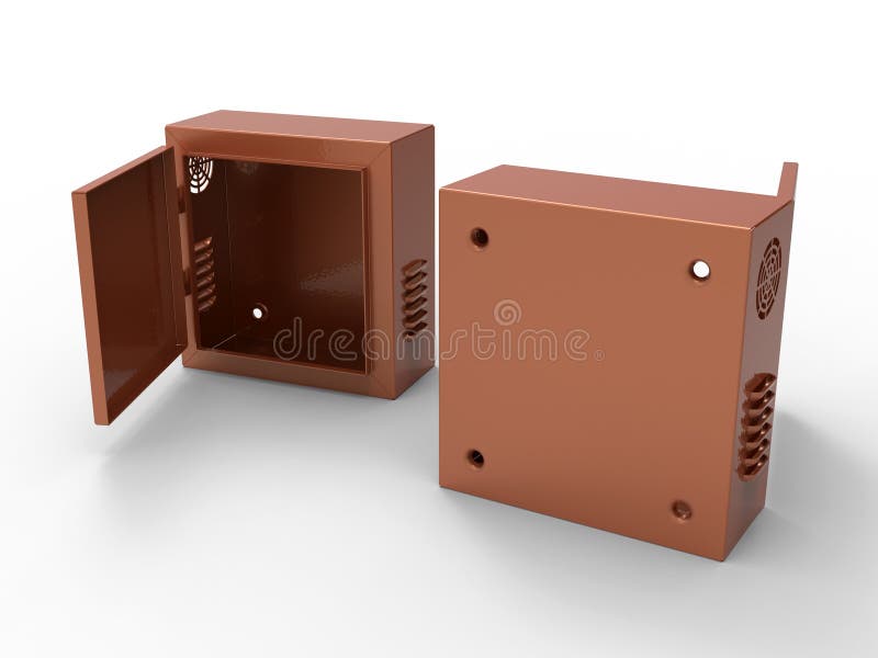 3D-Rendering - Elektroschrank isoliert. 3D-Render-Illustration eines Elektroschranks, isoliert auf weißem Hintergrund mit Schatten.