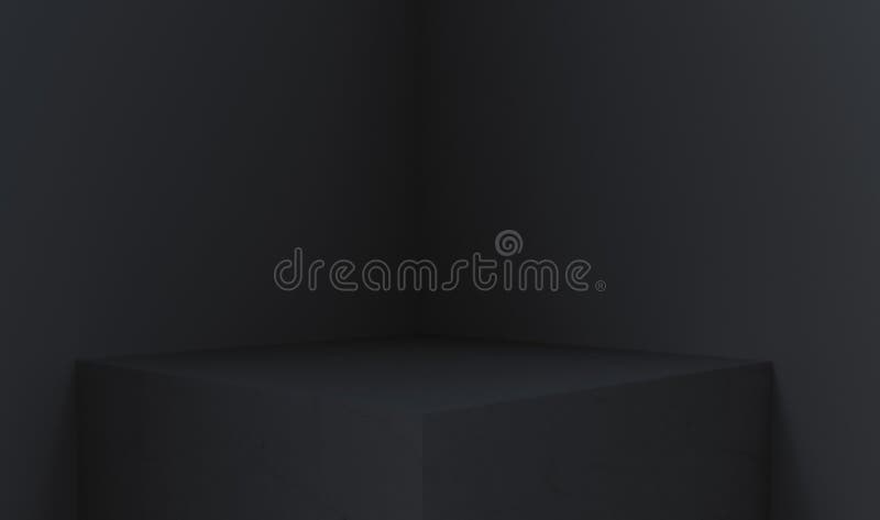 3D rendering of empty space for product display. square pedestal, dark background royalty free illustration
