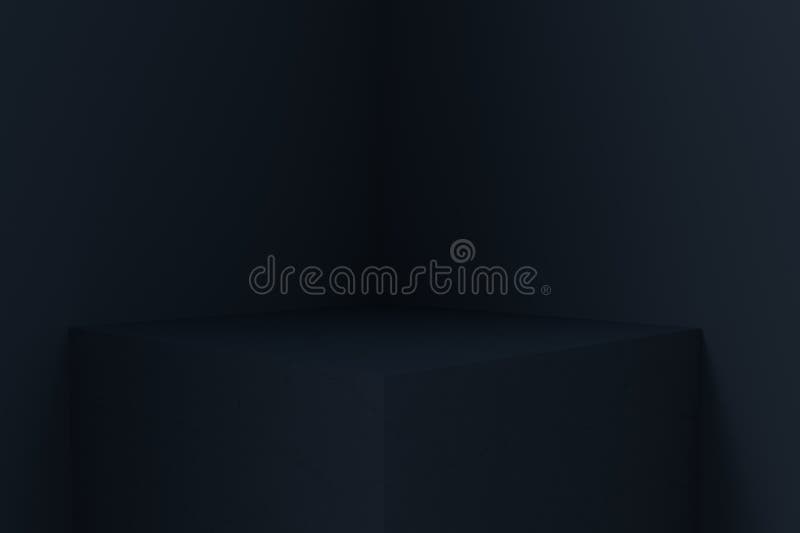 3D rendering of empty space for product display. square pedestal, dark blue background vector illustration