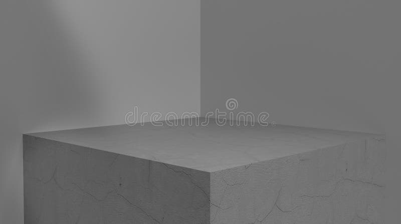 3D rendering of empty space for product display. square pedestal, gray background royalty free illustration
