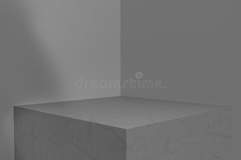 3D rendering of empty space for product display. square pedestal, gray background. square pedestal. High quality photo.