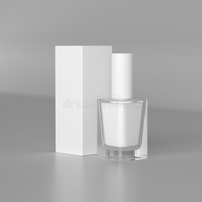 3d Rendering of Empty White Bottle of Nail Polish and White Box Mockup