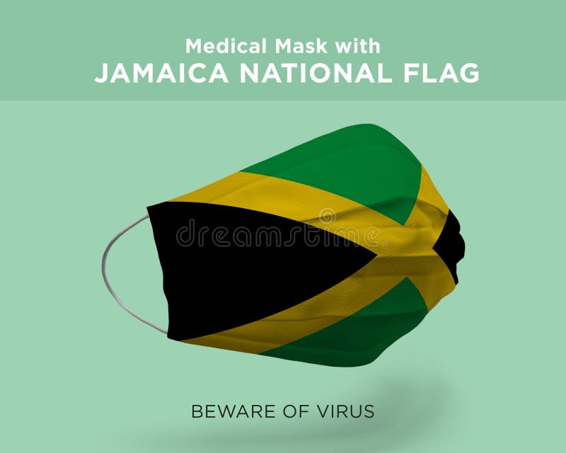 3D Rendering of a Face Mask with Jamaica National Flag on Green