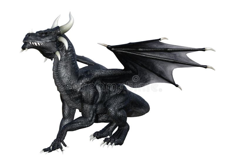 3D Rendering Fantasy Black Dragon on White