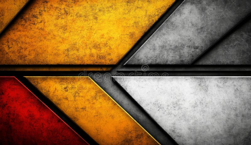 A 3D rendering featuring an abstract pyramid set against a backdrop of orange, red, and grey hues stock illustration