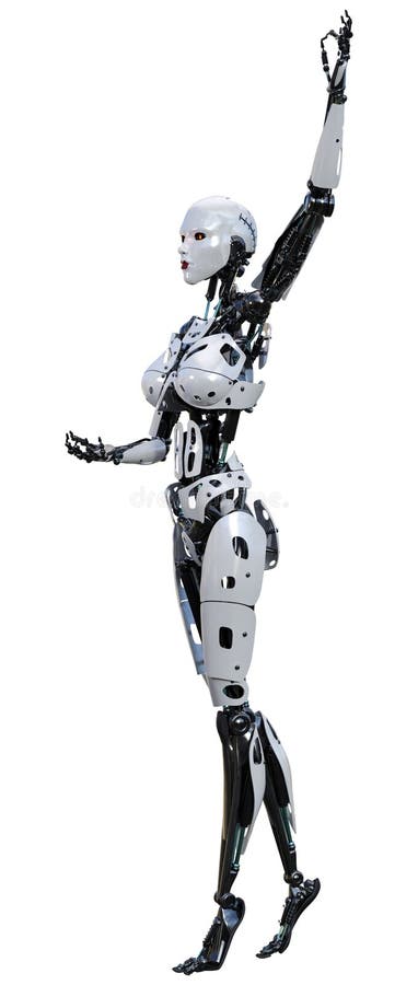 3D Rendering Female Robot on White. 3D rendering of a female robot isolated on white background