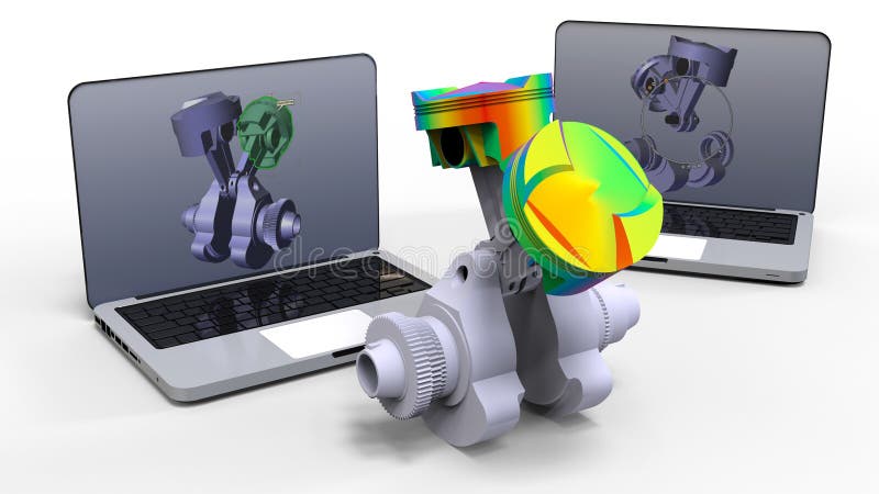 3D rendering - finite element two pistons engine royalty free illustration