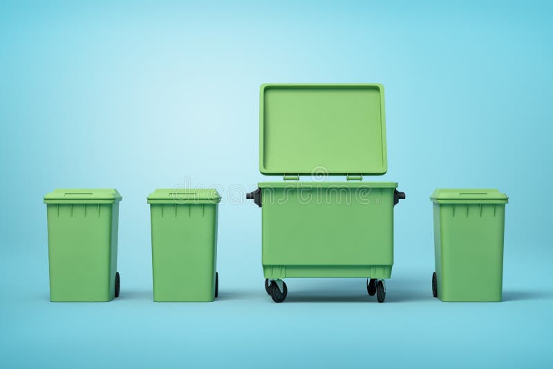 Download 3d Rendering Of Four Green Trash Cans Standing In Row On Light Blue Background Three Smaller Cans Closed And One Big Stock Illustration Illustration Of Concept Plastic 145222857 3D SVG Files Ideas | SVG, Paper Crafts, SVG File