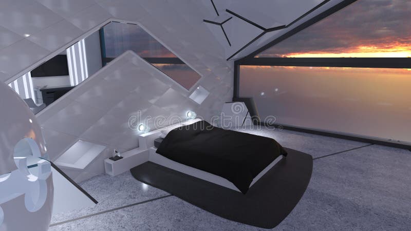 3D-illustration of an living room somewhere in the future