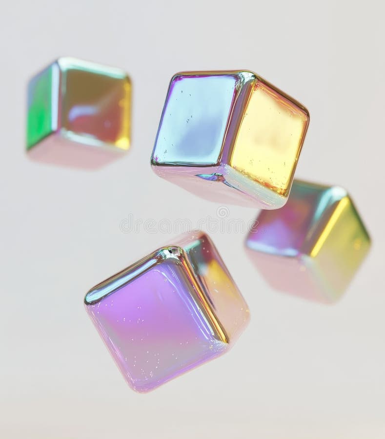 3d rendering futuristic glass cube composition with modern abstract geometric shapes for poster designs, caustic stock photo