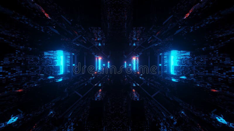 3d rendering futuristic illustration with blue and pink glowing neon lights stock illustration