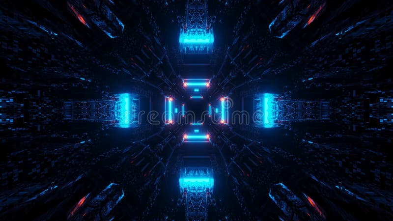 3d rendering futuristic illustration with blue and pink glowing neon lights stock illustration