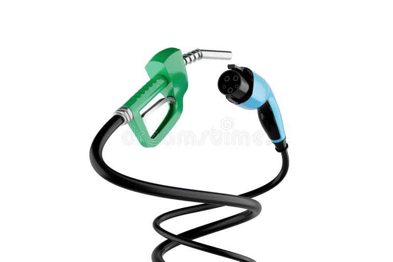 3D rendering Gas Nozzle VS Electric Vehicle Charging Plug vector illustration