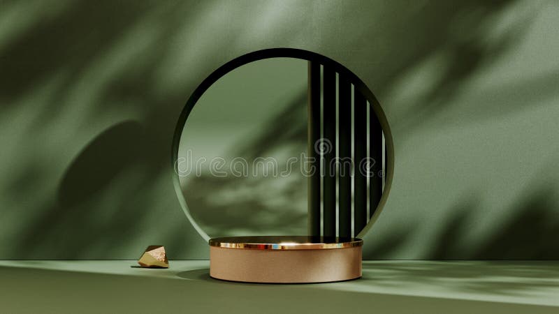 3D rendering gold podium geometry. Abstract pastel geometric shape blank platform. Empty showcase pedestal product