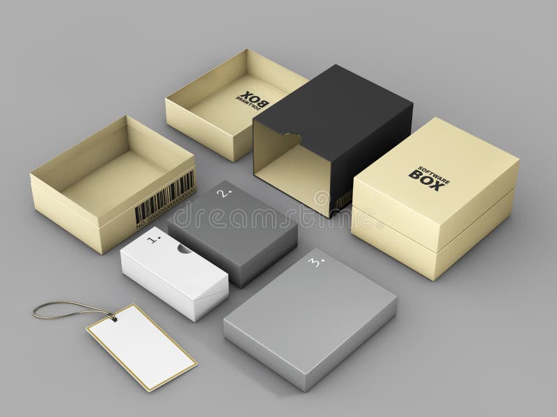 3d Rendering of Golden Black Box with Label Mockup, Software Package