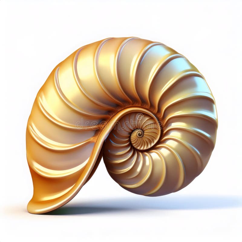 D rendering of a golden chambered nautilus shell standing on white background creating luxurious and elegant image gleaming stock illustratie