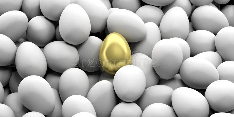 3d rendering golden egg on white eggs background.