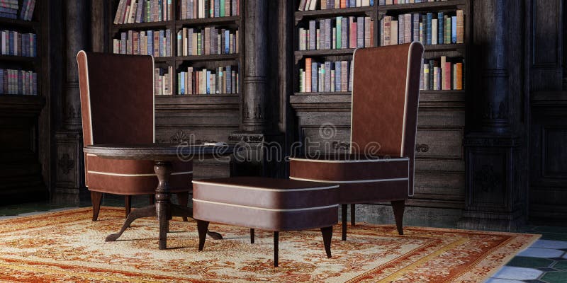 3D Rendering Gothic Library vector illustration