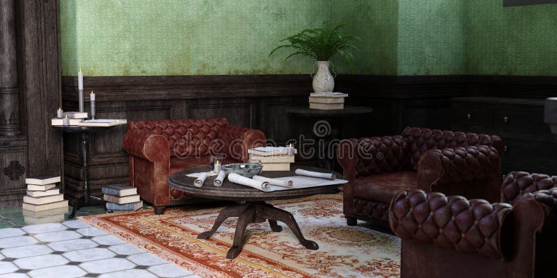 3D Rendering Gothic Library royalty free illustration