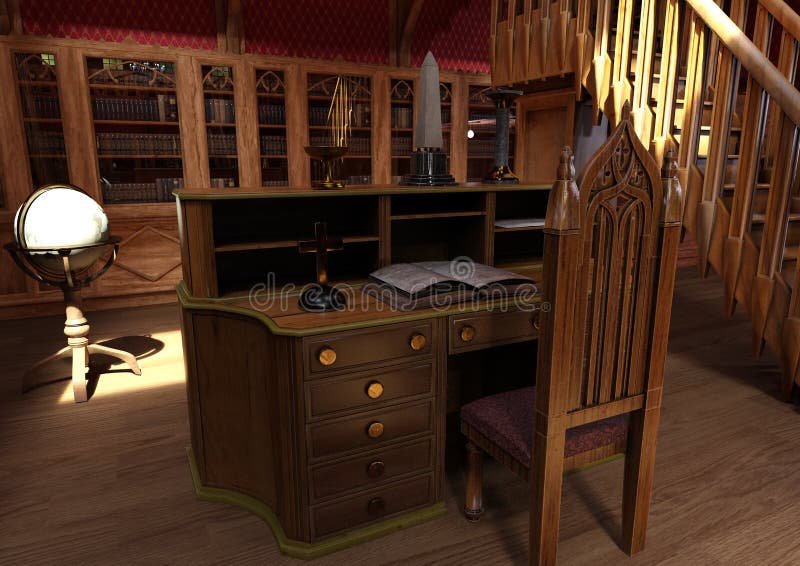 3D Rendering Gothic Library royalty free illustration