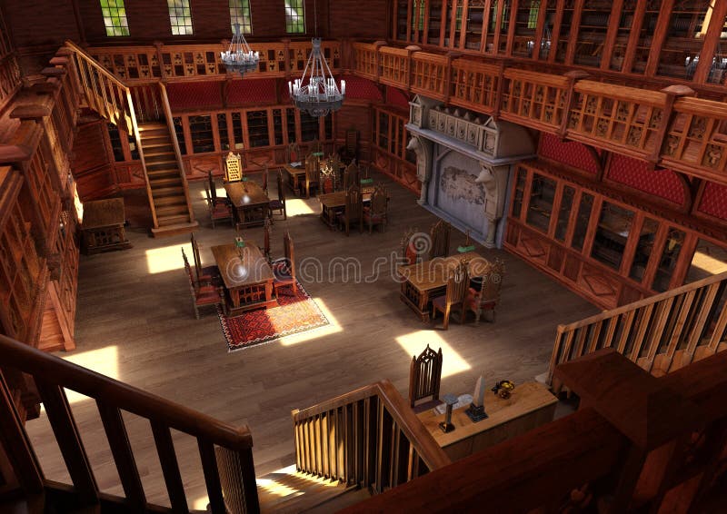 3D Rendering Gothic Library vector illustration