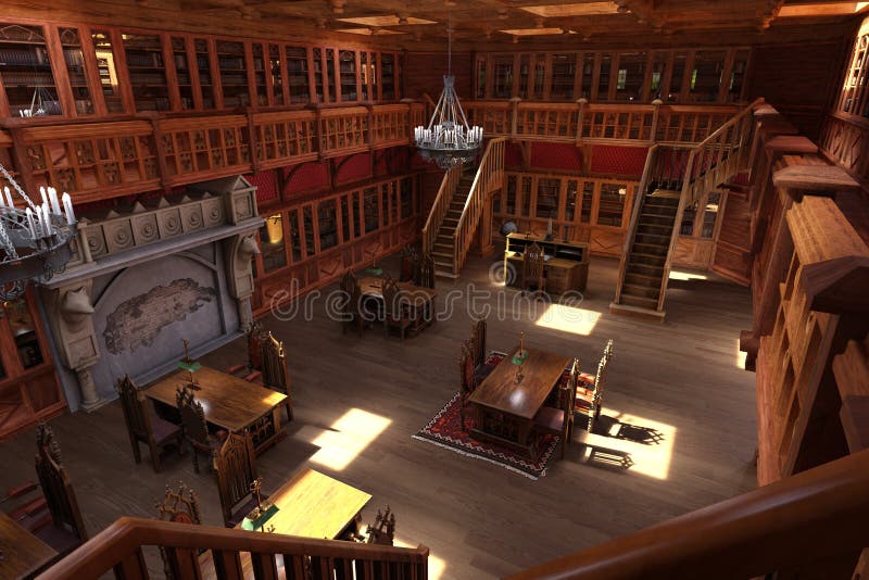 3D Rendering Gothic Library stock illustration