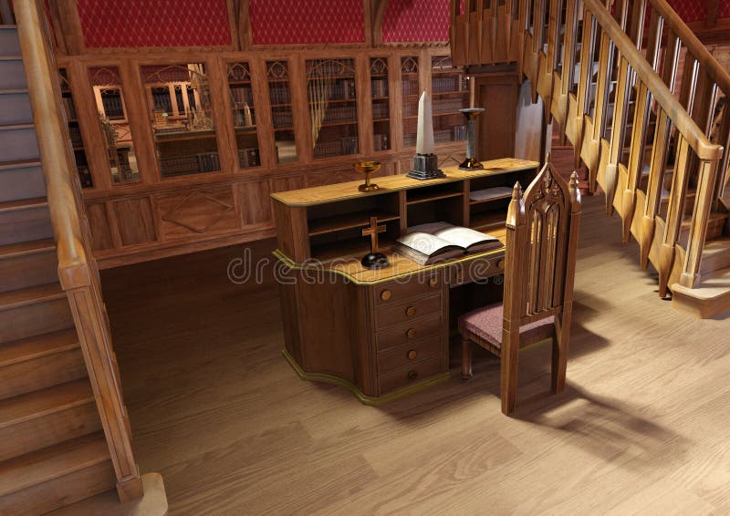 3D Rendering Gothic Library stock illustration