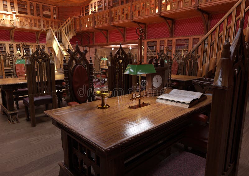 3D Rendering Gothic Library vector illustration