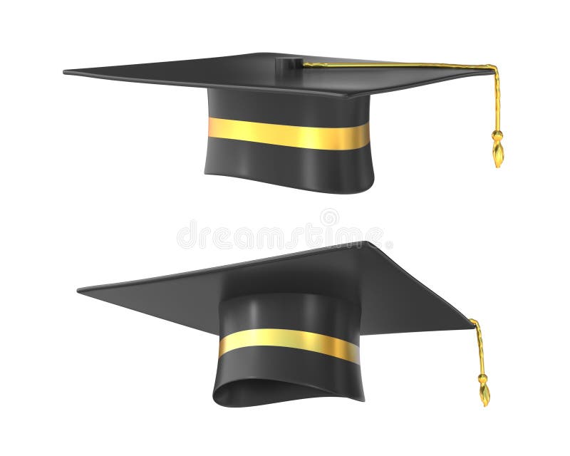3D Rendering Graduation Cap Different Views Isolated On White Background, PNG File Add - Transparent Background royalty free illustration