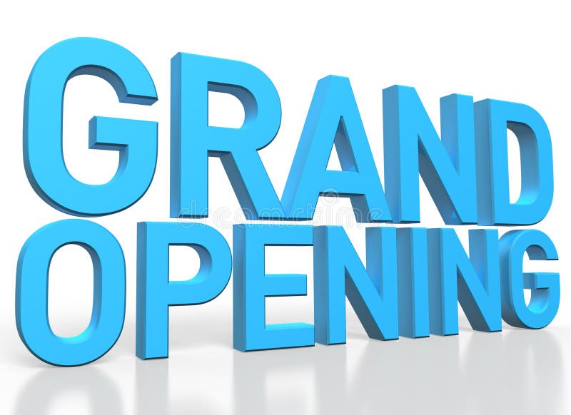 3d rendering of Grand Opening blue glossy text on white background stock illustration 3d rendering of Grand Opening blue glossy text on white background stock illustration