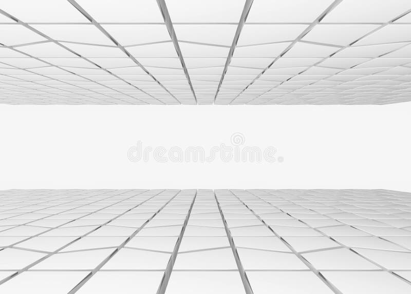 3d rendering. gray trapezoid shape pattern tiles ceiling and floor background stock illustration