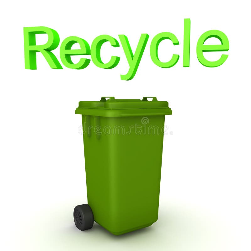 3D Rendering of green recycling trash bin stock illustration