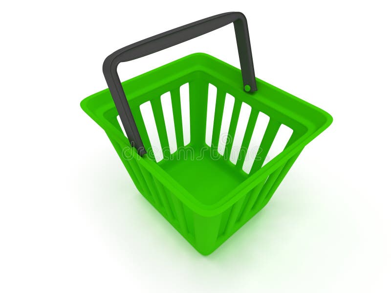 3D Rendering of a Green Shopping Basket Stock Illustration