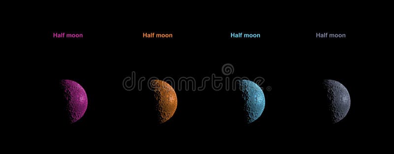 3D Rendering Of Half Moon On A Black Background Four Colors Pink Orange ...