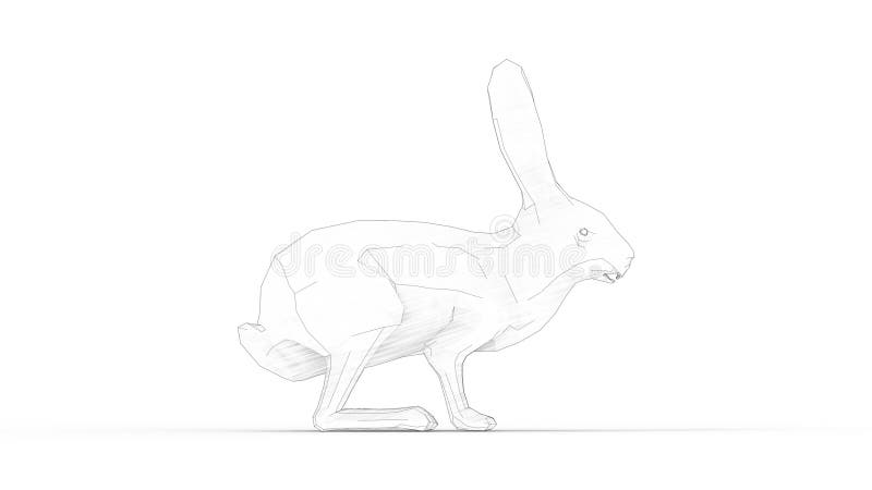 3d rendering of a hare rabbit isolated in white background stock illustration