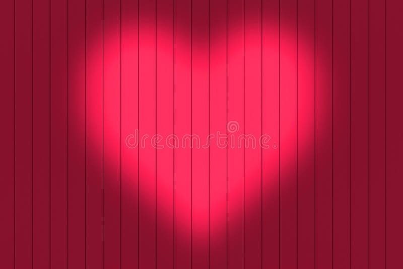 3d rendering. heart shape light on red wood panels wall background royalty free illustration