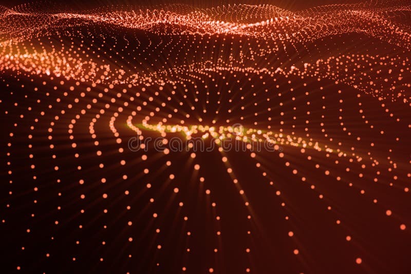 3d rendering Hi-tech digital terrain, red abstract space on dark background with connecting dots and lines. stock images