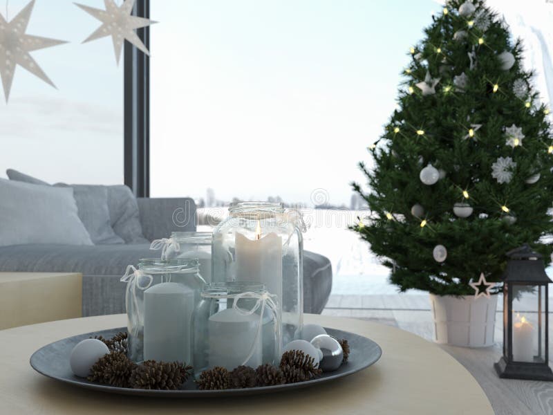 3d rendering. home with christmastree in modern apartment. 1. advent.