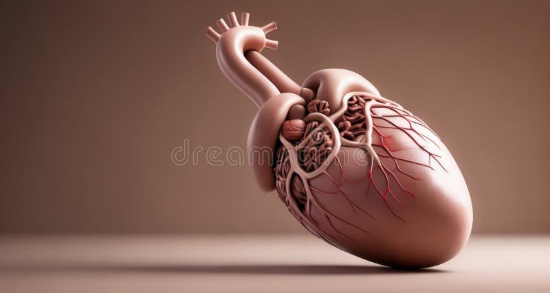 3D rendering of a human heart with detailed internal structure vector illustration